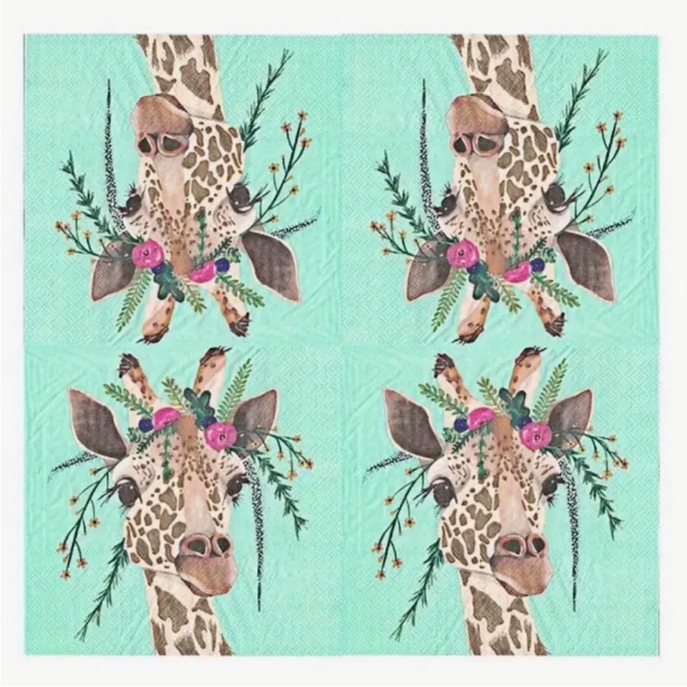Two (2) Individual Claire Giraffe Cocktail Beverage Size Napkins